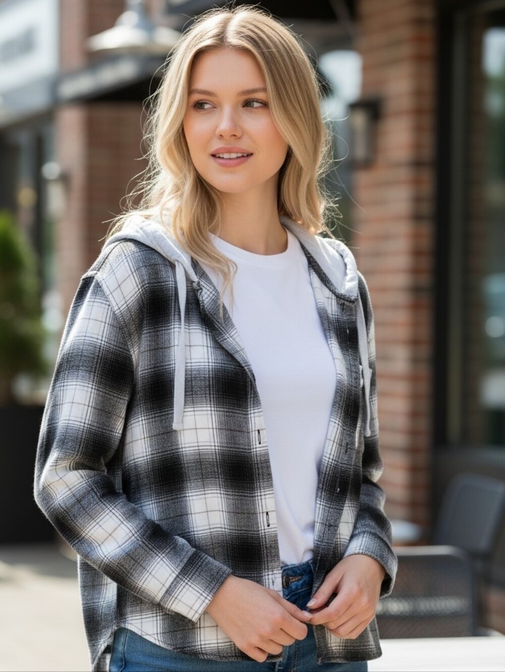 Aeropostale Black & White Plaid Relaxed Fit Shirt